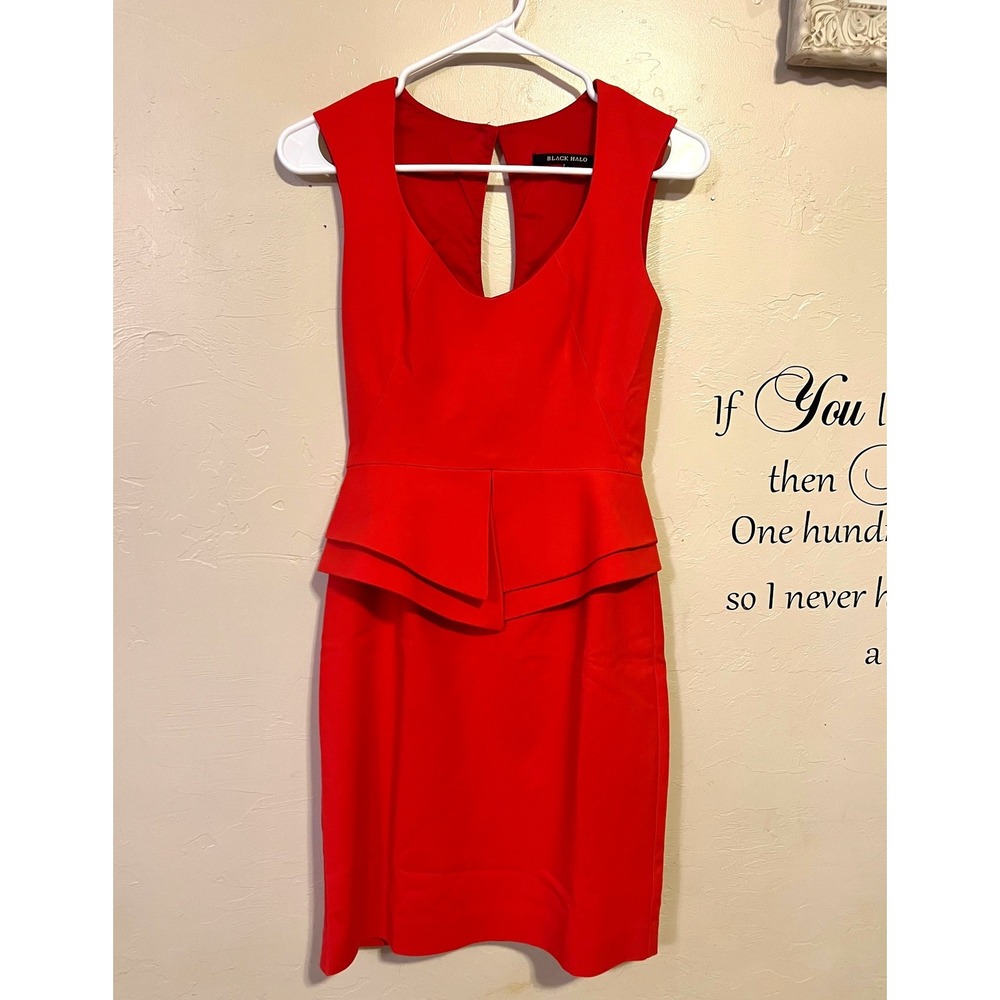 Black Halo Red Peplum Sheath Dress 2 Sleeveless V-Neck Cutout Back Cocktail